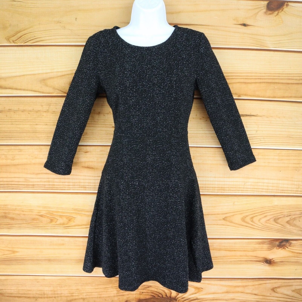 Dalia Little Black Dress Short Womens S Black Speckled Comfy Stretch 3/4 Sleeve